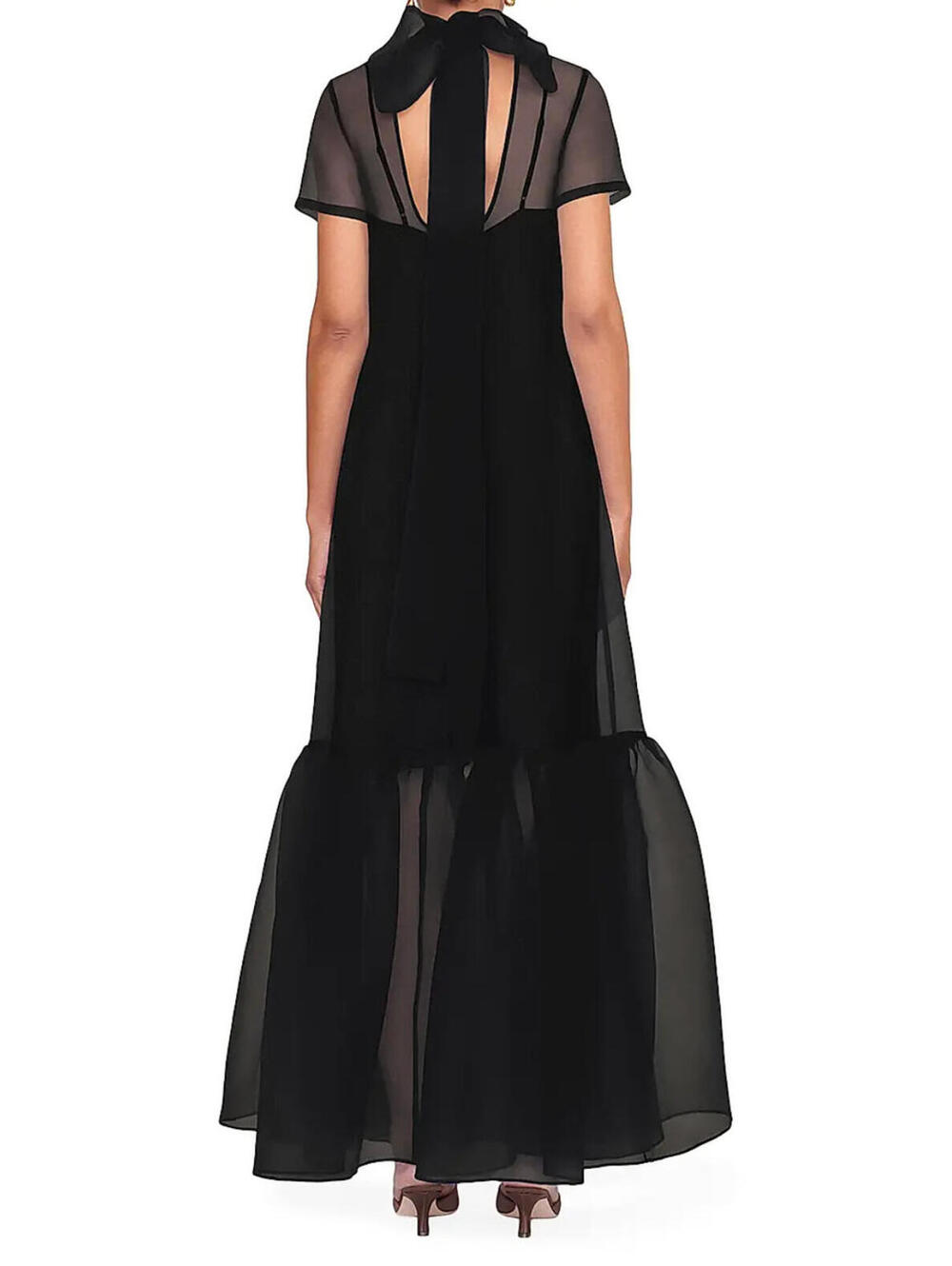 NWT STAUD Calluna Organza Neck Tie Gown Dress Designer Sheer Black Small - Picture 6 of 9